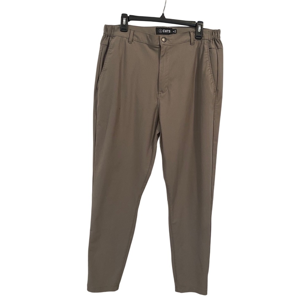 Cuts Clothing Jogger Mens XL Taupe‎ Brown Tapered Performance Pants Elastic Cuff